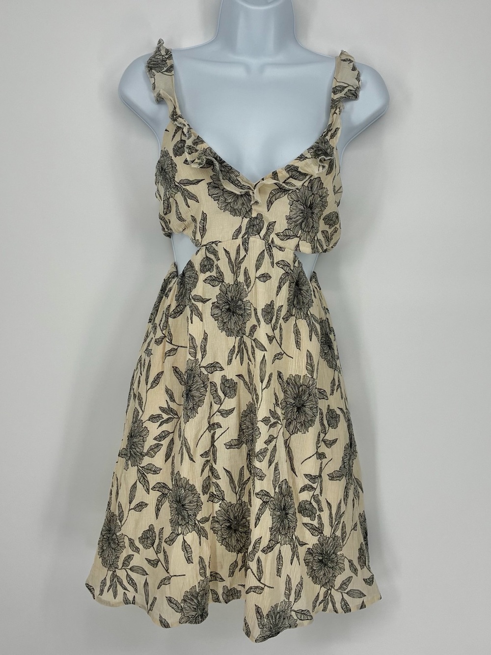 Abercrombie & Fitch Cream Floral Ruffle Cutout Mini Dress XS